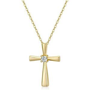 🆕 Women Gold Small Cross Necklace Stunning Shine Wearing Stylish Jewelry Gift